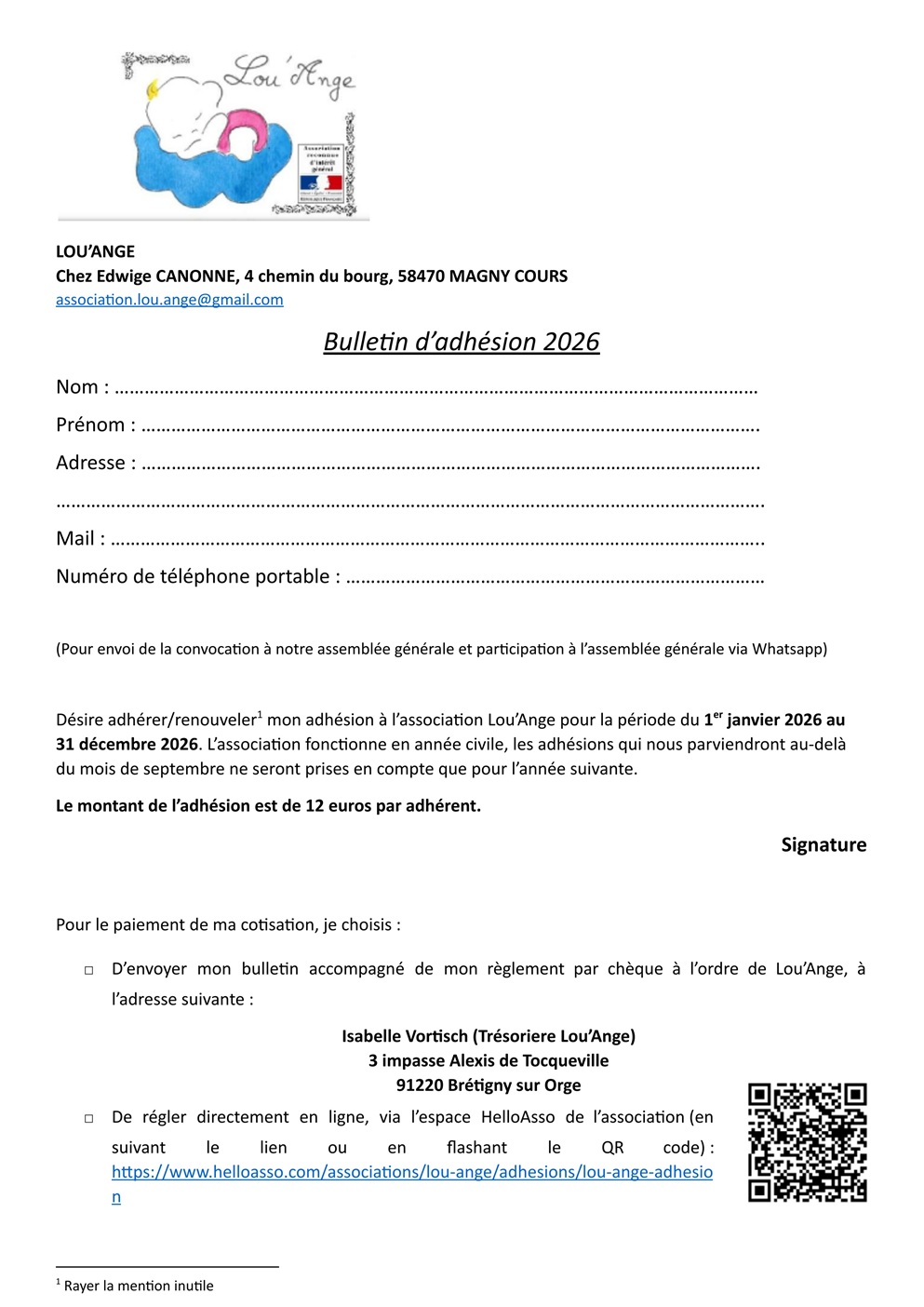 Bulletin d'adhésion 2026